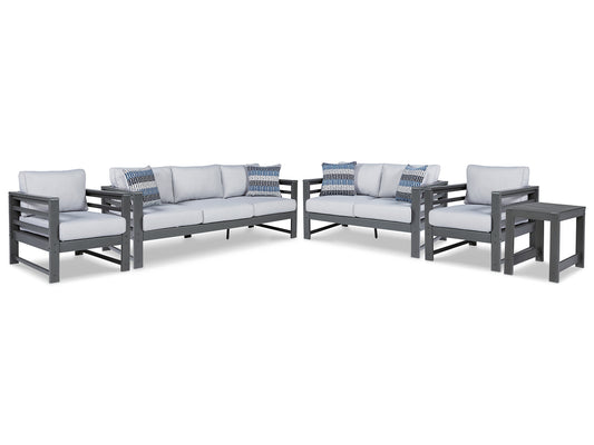 Amora Outdoor Sofa, Loveseat and 2 Lounge Chairs with End Table