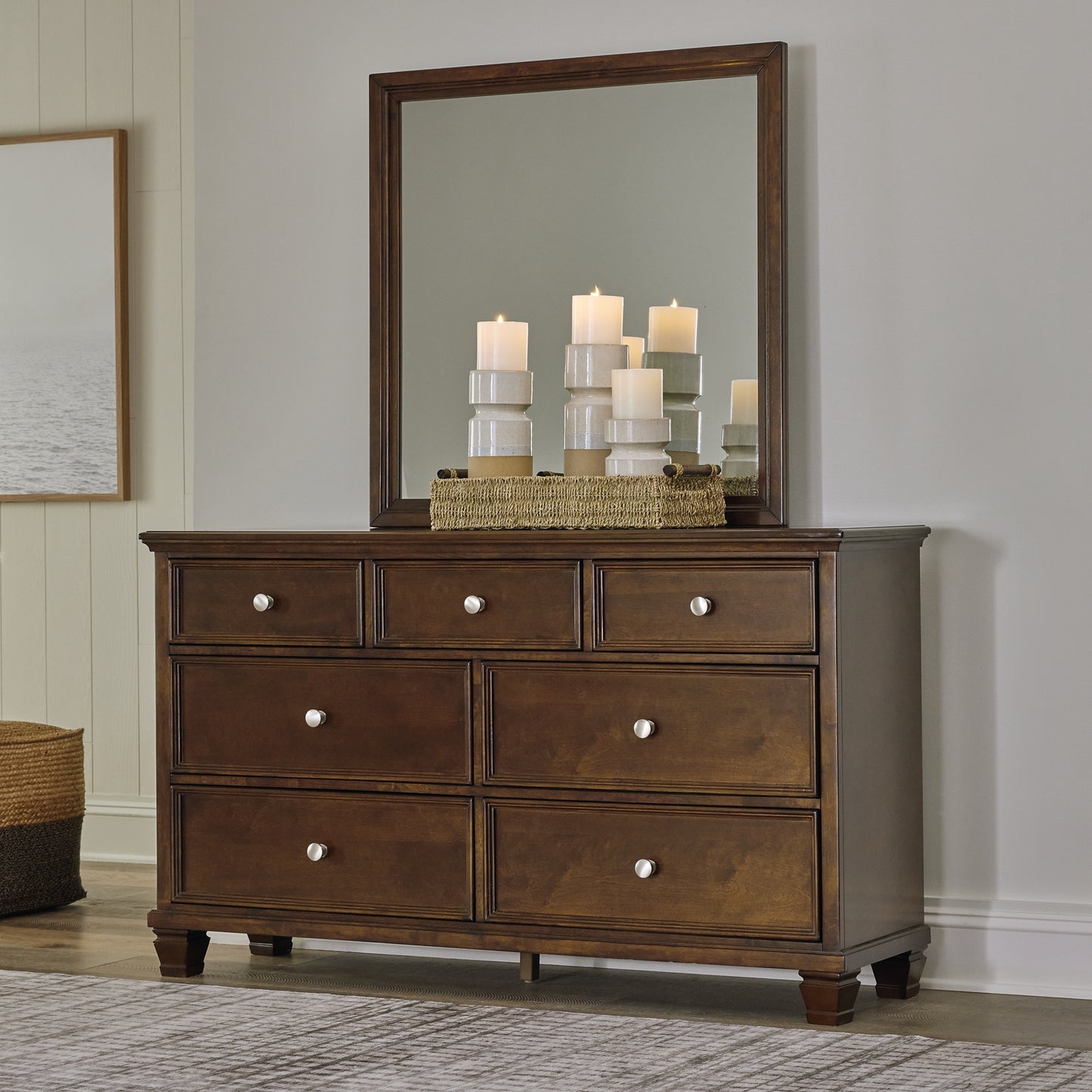 Danabrin Twin Panel Bed with Mirrored Dresser and Chest