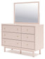 Wistenpine Full Upholstered Panel Headboard with Mirrored Dresser