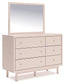 Wistenpine Full Upholstered Panel Bed with Mirrored Dresser and 2 Nightstands