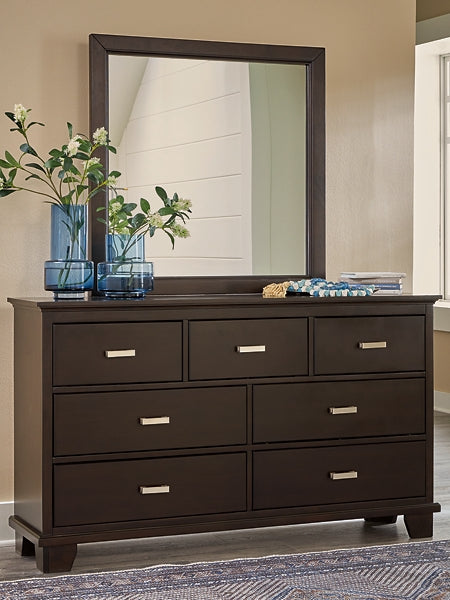 Covetown Full Panel Bed with Mirrored Dresser, Chest and Nightstand