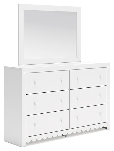 Mollviney Full Panel Bed with Mirrored Dresser and Chest